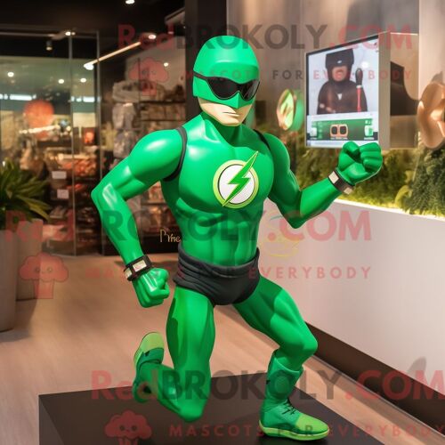 Costume De Mascotte Redbrokoly De Super-Héros Vert Forêt Habillé D Un Short De Course Et De Montres-Bracelets