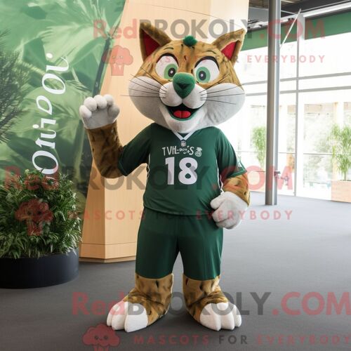 Costume De Mascotte Redbrokoly De Lynx Vert Forêt Personnage Habillé Avec Un T-Shirt Et Des Cravates