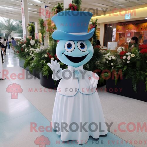 Costume De Mascotte Redbrokoly D Aglet Bleu Ciel Personnage Habillé D Une Robe De Mariée Et D Épingles À Chapeau