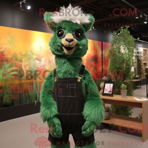 Costume De Mascotte Redbrokoly D Alpaga Vert Forêt Personnage Habillé Avec Une Salopette Et Des Lunettes