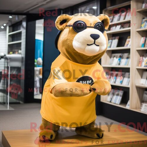 Costume De Mascotte Redbrokoly D Otarie Dorée Personnage Habillé D Un Short De Course Et De Lunettes De Lecture