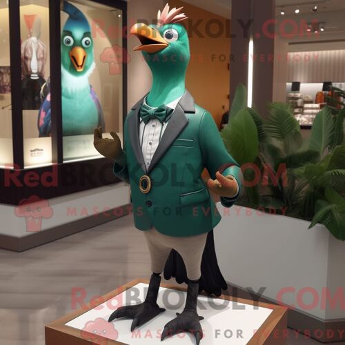 Costume De Mascotte Redbrokoly De Pigeon Voyageur Vert Forêt Habillé D Un Blazer Et De Colliers