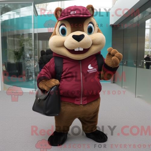 Personnage De Costume De Mascotte Redbrokoly De Chipmunk Marron Habillé Avec Un Col Roulé Et Des Sacs À Main