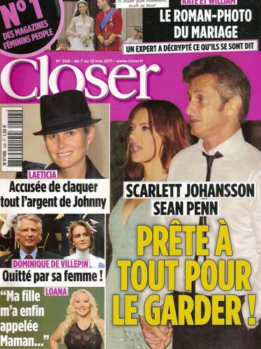 Closer 00308 Sean Penn & Scarlett Johansson, Laeticia Hallyday, Dominique De Villepin