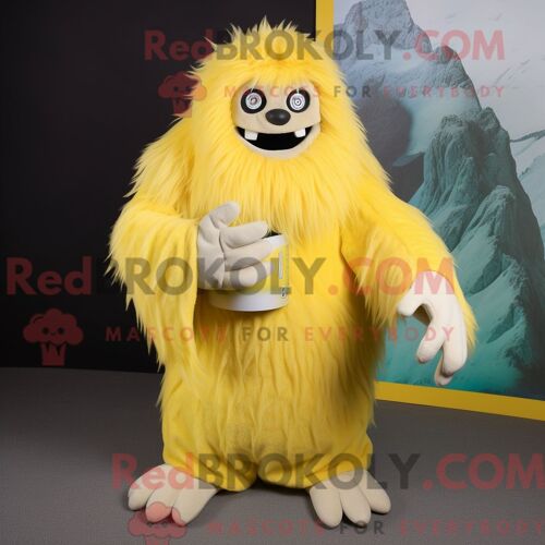 Costume De Mascotte Redbrokoly De Yéti Jaune Citron Personnage Habillé D Une Jupe-Culotte Et D Une Écharpe