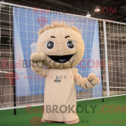 Costume De Mascotte Redbrokoly De Filet De Volley-Ball Beige Personnage Habillé Avec Une Couverture Et Des Mitaines