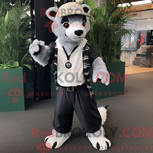 Costume Mascotte Redbrokoly De Civette Blanche Personnage Habillé Avec Un Pantalon Habillé Et Des Bonnets