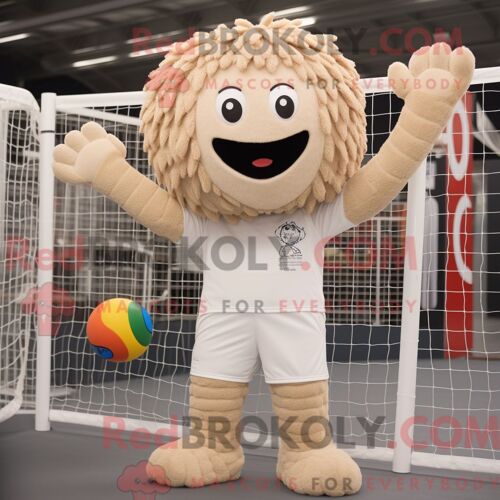Costume De Mascotte Redbrokoly De Filet De Volley-Ball Beige Personnage Habillé Avec Une Couverture Et Des Mitaines