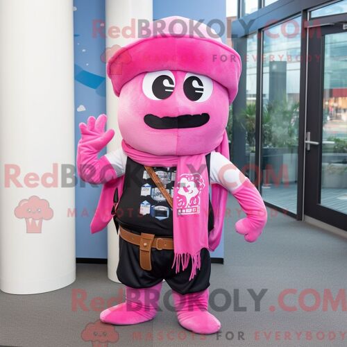 Costume De Mascotte Redbrokoly De Pirate Rose Personnage Habillé Avec Un Pantalon Capri Et Des Clips Pour Écharpe