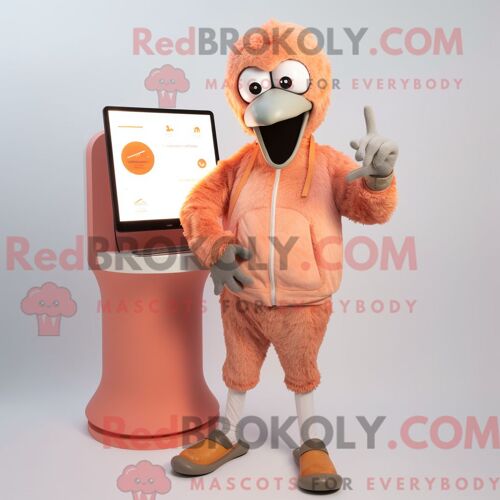 Costume De Mascotte Redbrokoly D Autruche Pêche Habillé D Un Sweat À Capuche Et De Montres Intelligentes