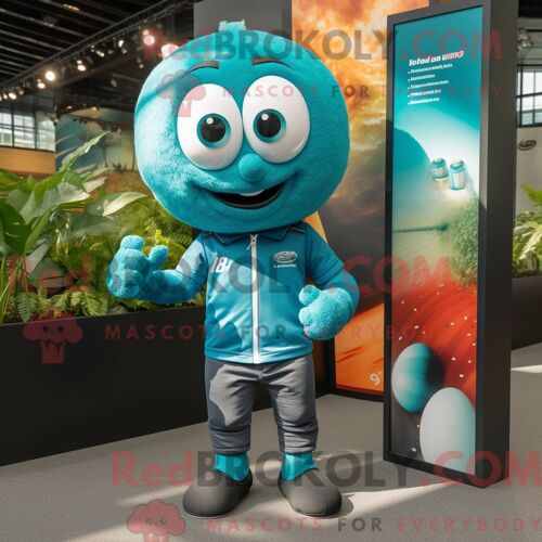 Costume De Mascotte Redbrokoly De Pompier Bleu Habillé D Un Rash Guard Et De Broches
