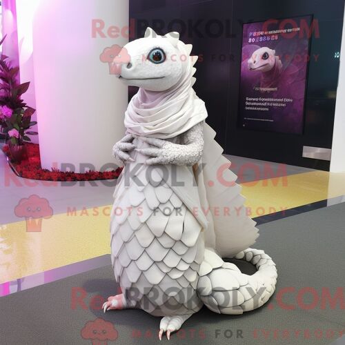 Costume Mascotte Redbrokoly De Pangolin Blanc Personnage Habillé Avec Une Robe De Soirée Et Des Foulards