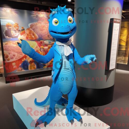 Costume De Mascotte Redbrokoly De Lézard Bleu Personnage Habillé D Une Mini-Robe Et De Pochettes De Costume
