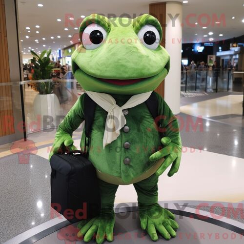 Personnage De Costume De Mascotte Redbrokoly De Grenouille Verte Forestière Habillé Avec Une Dissimulation Et Des Pochettes
