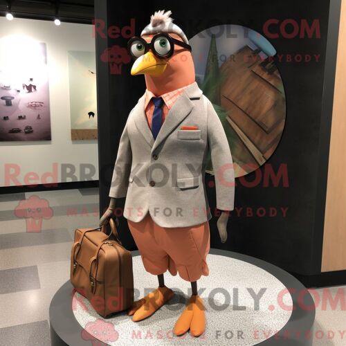 Costume De Mascotte Redbrokoly De Pigeon Voyageur Peach Habillé D Un Blazer Et De Lunettes