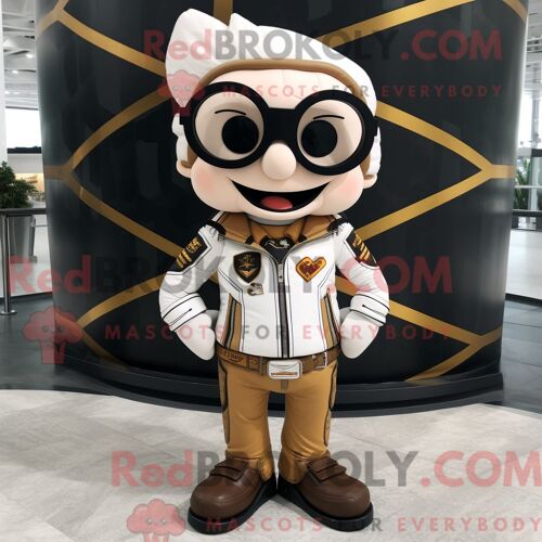 Costume De Mascotte Redbrokoly De Flèche D Amour Crème Personnage Habillé Avec Une Veste De Moto Et Des Lunettes