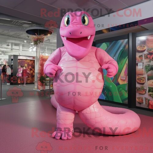 Costume De Mascotte Redbrokoly D Anaconda Rose Personnage Habillé D Un Pantalon De Costume Et De Coussinets De Pieds