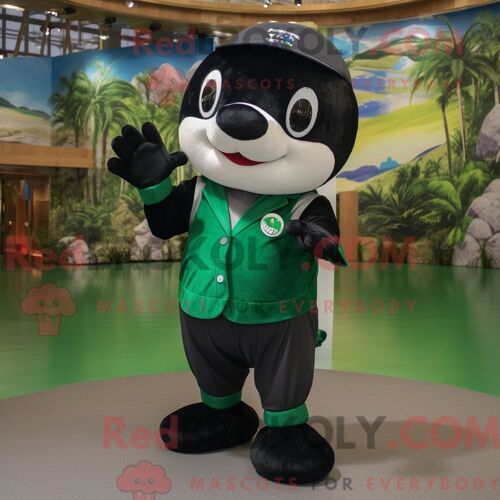 Costume De Mascotte Redbrokoly D Épaulard Vert Forêt Personnage Habillé Avec Une Barboteuse Et Un Porte-Monnaie