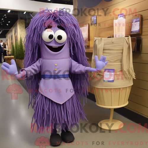 Personnage De Costume De Mascotte Redbrokoly De Spaghetti À La Lavande Habillé Avec Une Jupe Et Des Sacs Messager