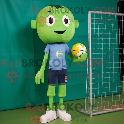 Costume De Mascotte Redbrokoly De Filet De Volley-Ball Vert Personnage Habillé Avec Un Jean Skinny Et Des Broches