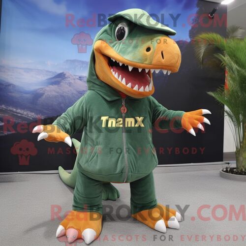 Personnage De Costume De Mascotte Redbrokoly T Rex Habillé Avec Un Costume Et Des Bonnets