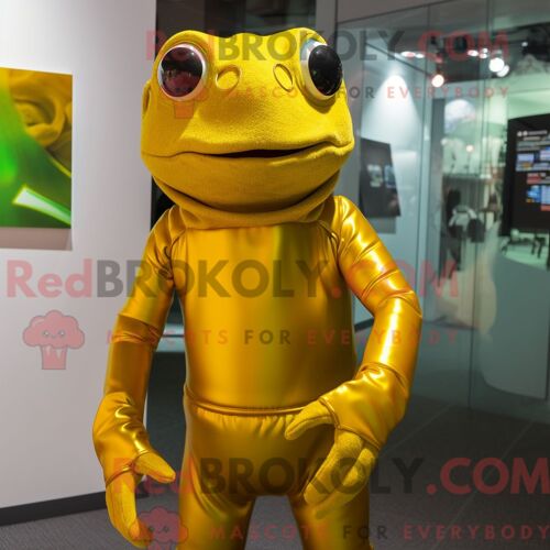 Personnage De Costume De Mascotte Redbrokoly De Grenouille D Or Habillé D Un Col Roulé Et De Ceintures De Smoking