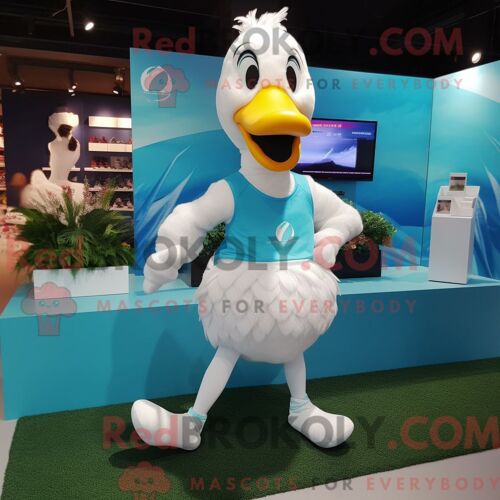 Personnage Mascotte Redbrokoly Cyan Swan Habillé Avec Un Short De Course Et Des Pochettes De Costume