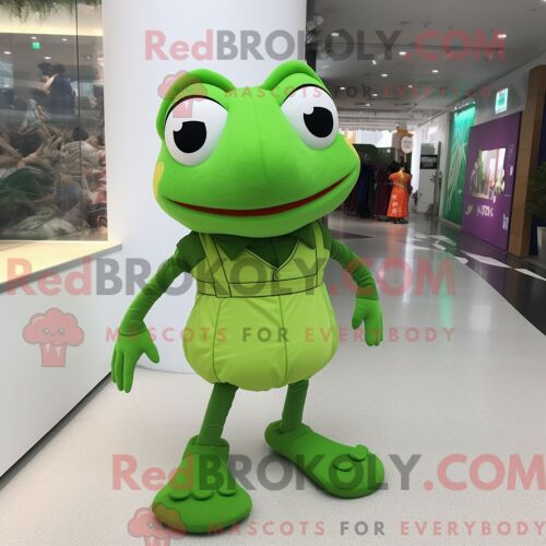 Mascotte Redbrokoly De Personnage De Grenouille Habillé Avec Un Débardeur Et Des Lacets De Chaussures
