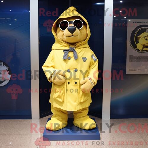 Costume De Mascotte Redbrokoly De Navy Seal Jaune Citron Habillé D Une Parka Et De Noeuds Papillons