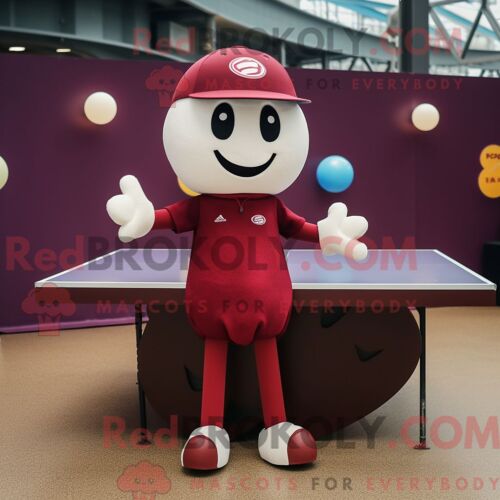 Personnage De Costume De Mascotte Redbrokoly De Table De Ping-Pong Marron Habillé Avec Une Jupe Circulaire Et Des Casquettes