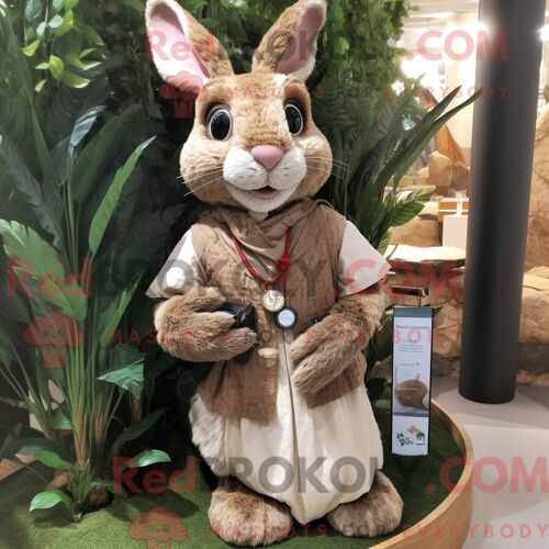 Costume De Mascotte Redbrokoly De Lapin Sauvage Beige Habillé D Une Mini Robe Et De Colliers