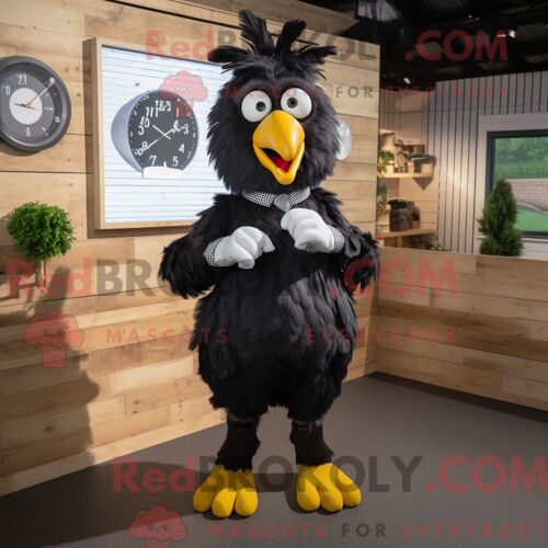Costume De Mascotte Redbrokoly De Poules Noires Habillé D Une Chemise Oxford Et De Montres Intelligentes