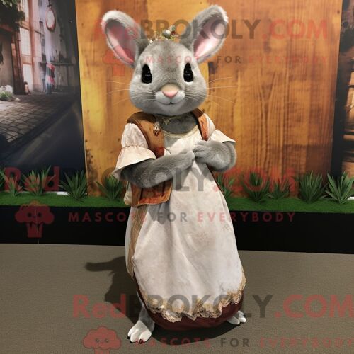 Costume De Mascotte Redbrokoly De Chinchilla Personnage Habillé Avec Une Robe Taille Empire Et Des Boucles D Oreilles