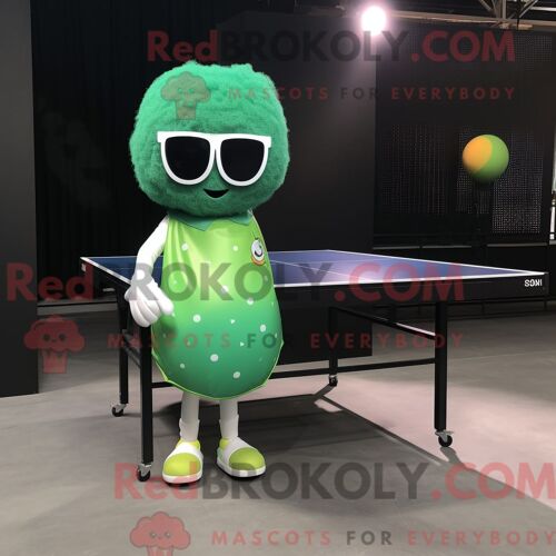 Personnage De Costume De Mascotte Redbrokoly De Table De Ping-Pong Verte Habillé Avec Une Jupe Portefeuille Et Des Lunettes De Soleil