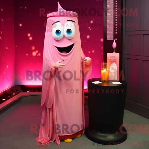 Costume De Mascotte Redbrokoly De Bougie Parfumée Rose Personnage Habillé D Une Robe De Cocktail Et D Épingles À Châle