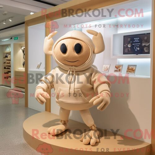Costume Mascotte Redbrokoly De Crabe Beige Habillé D Un Sweat Et De Broches