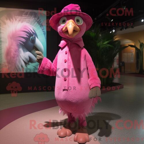 Costume De Mascotte Redbrokoly De Paon Rose Habillé D Un Pantalon Et De Chapeaux En Velours Côtelé