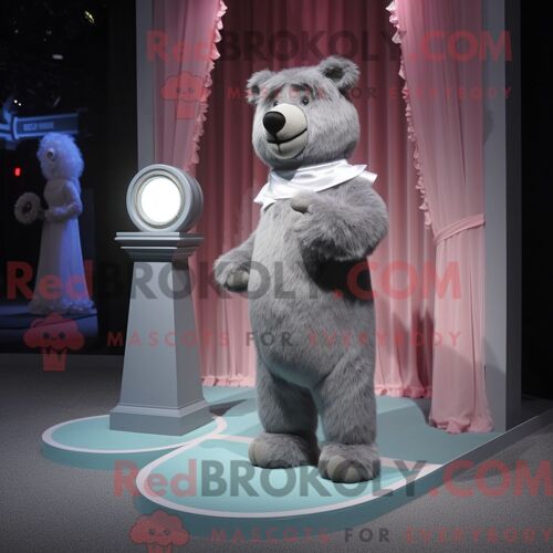 Costume Mascotte Redbrokoly D Ours En Peluche Gris Habillé D Une Robe De Soirée Et De Montres