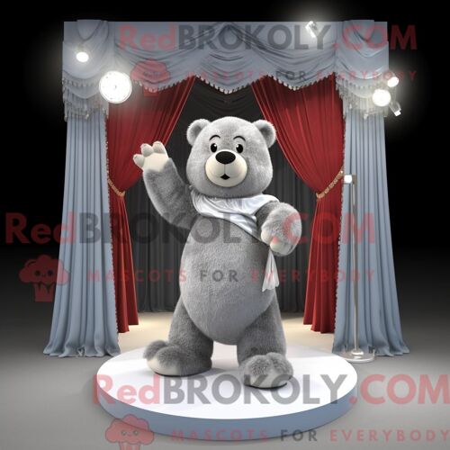 Costume Mascotte Redbrokoly D Ours En Peluche Gris Habillé D Une Robe De Soirée Et De Montres