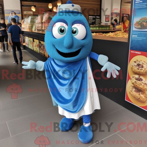 Costume De Mascotte Redbrokoly De Falafel Bleu Personnage Habillé D Un T-Shirt Graphique Et De Bracelets De Cheville