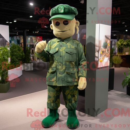 Costume De Mascotte Redbrokoly De Soldat De L Armée Verte Personnage Habillé D Une Chemise En Flanelle Et De Bérets