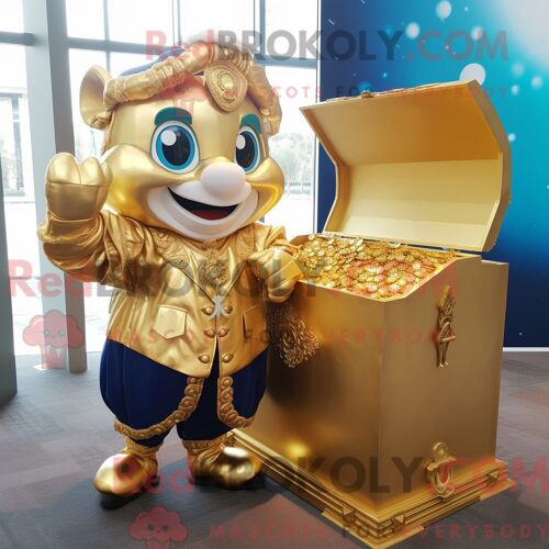 Personnage De Costume De Mascotte Redbrokoly De Coffre Au Trésor En Or Habillé D Un Chemisier Et De Porte-Clés