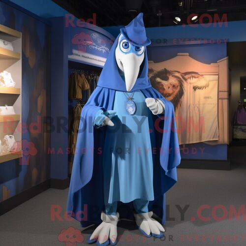 Costume De Mascotte Redbrokoly De Fer À Cheval Bleu Personnage Habillé Avec Une Barboteuse Et Des Épingles De Châle