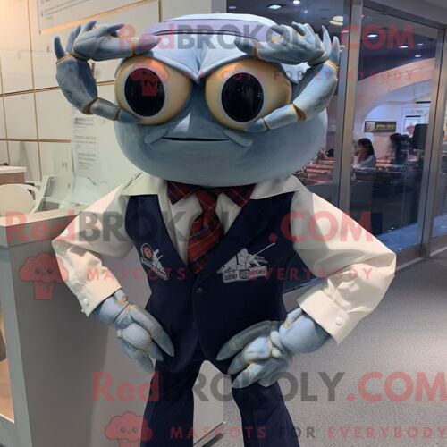 Costume De Mascotte Redbrokoly De Crabe Bleu Marine Habillé D Une Chemise Oxford Et De Cravates