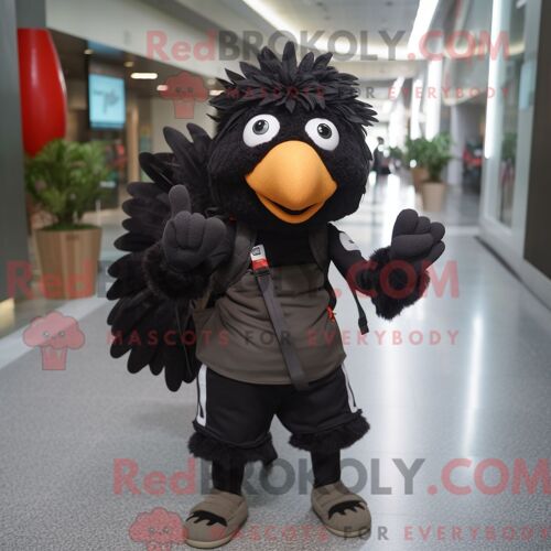 Costume Mascotte Redbrokoly De Dinde Noire Personnage Habillé Avec Un Body Et Des Sacs À Dos