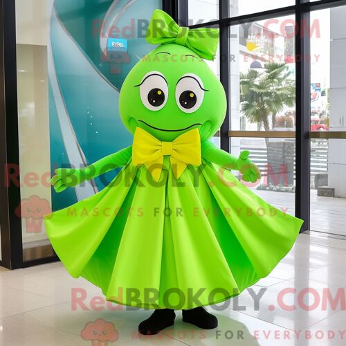 Costume De Mascotte Redbrokoly Lime Green Ray Habillé Avec Une Jupe Longue Et Des Noeuds Papillons