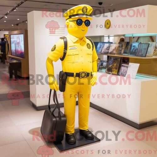 Costume De Mascotte Redbrokoly D Officier De Police Jaune Habillé D Un Polo Et De Portefeuilles