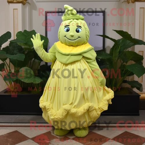 Costume De Mascotte Redbrokoly De Feuille De Chou Jaune Citron Personnage Habillé Avec Une Robe Taille Empire Et Des Mitaines