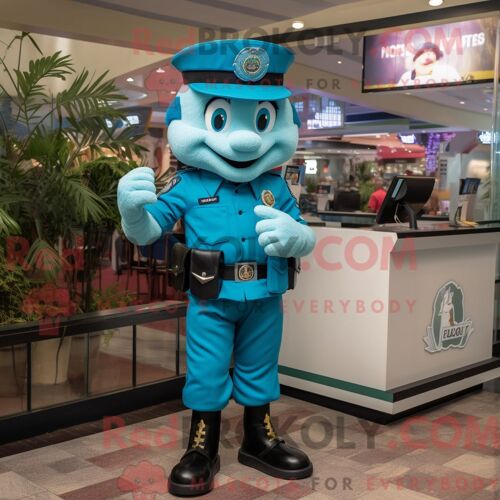 Costume De Mascotte Redbrokoly D Officier De Police Bleu Sarcelle Habillé D Un Pantalon Capri Et De Montres-Bracelets