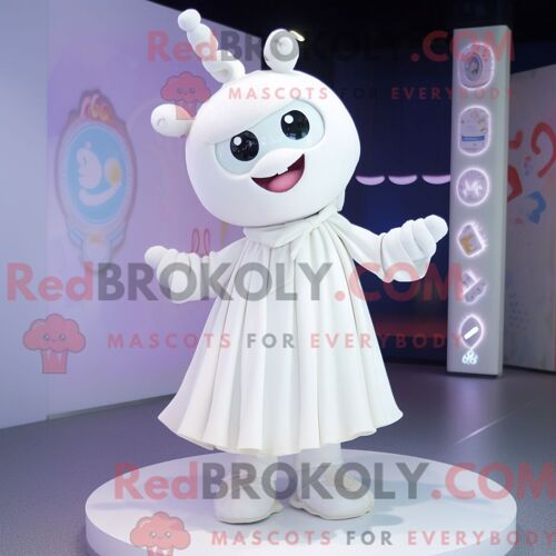 Costume Mascotte Redbrokoly De Bracelet Blanc Personnage Habillé D Une Robe Portefeuille Et D Épingles À Cheveux